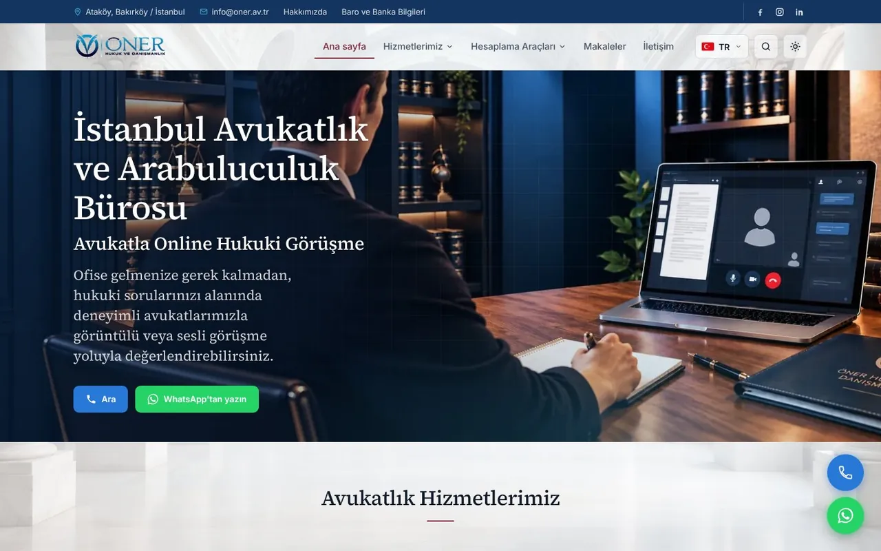 Öner Hukuk web sitesi