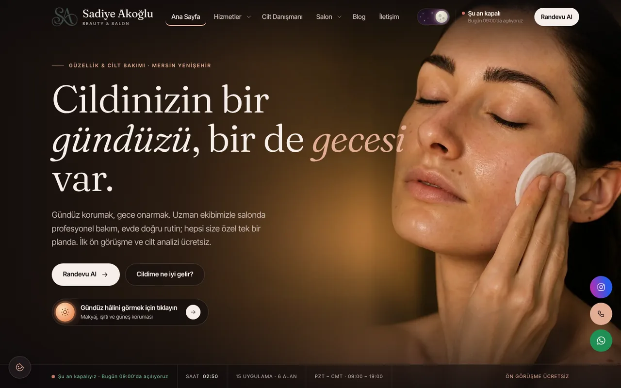 Sadiye Akoğlu Beauty sitesinin gece ritüeli görünümü