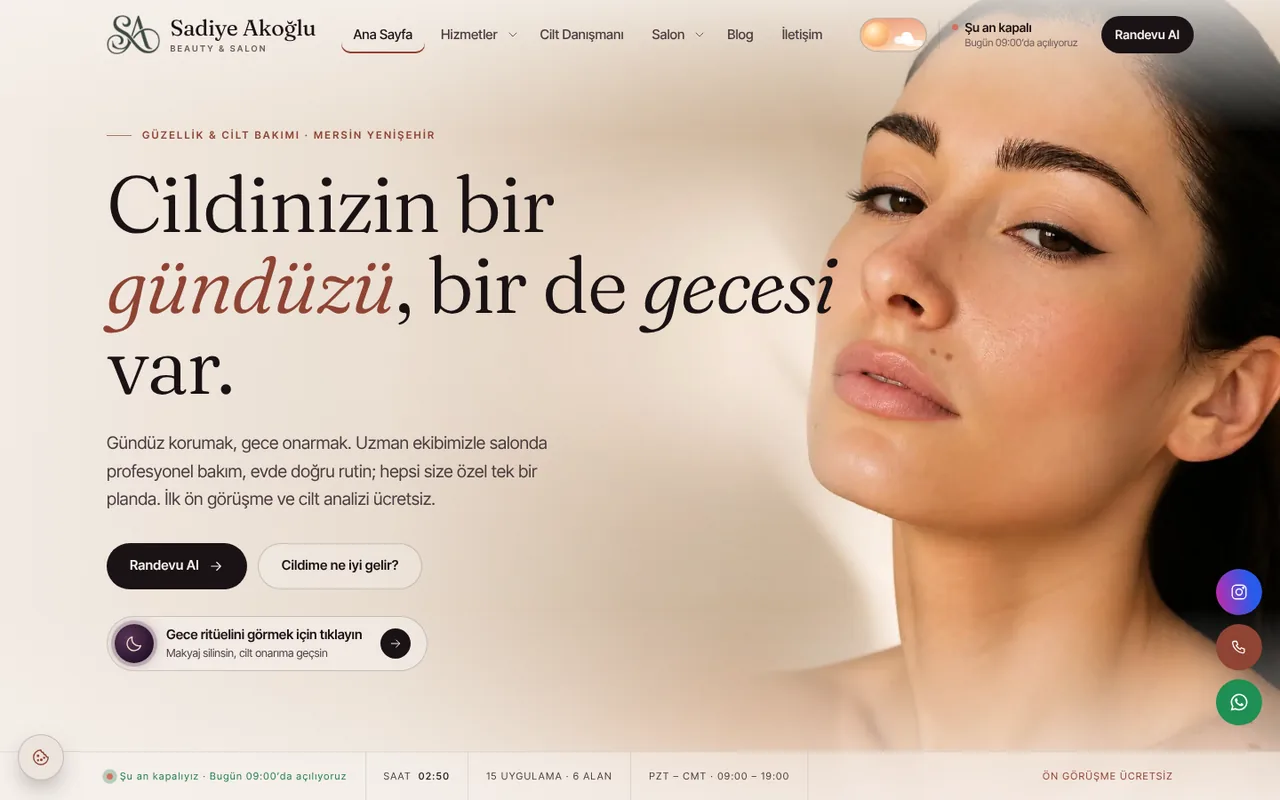 Sadiye Akoğlu Beauty sitesinin gündüz ritüeli görünümü