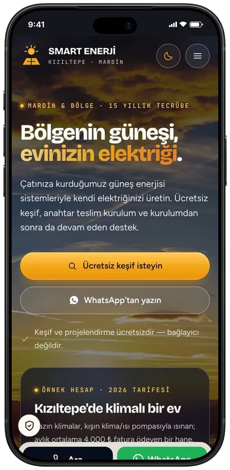 Smart Enerji mobil görünüm